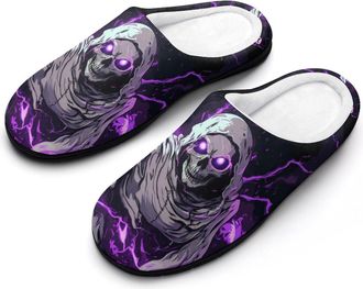 Generic Grim Reaper Thunder Mens Soft Cotton Slippers with Memory Foam Anti-skid House Shoes for Travel Indoor Outdoor