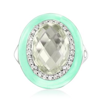 Ross-Simons Prasiolite and. White Zircon Ring With Pastel Green Enamel in Sterling Silver