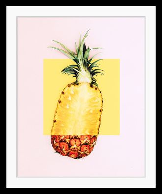 Queence Bild »Marcelino« Ananas Figuren Foto Kunst Obst Obst Bilder HD Premium Poster-Druck inkl. Holzrahmen
