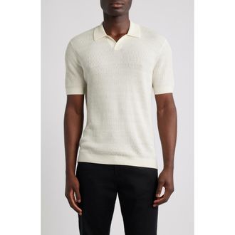 Emporio Armani Johnny Collar Short Sleeve Twisted Rib Wool Polo Sweater in Solid Ivory at Nordstrom Rack, Size Xxx-Large