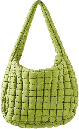 Generic Quilted Tote Bag for Women Elegant Puffy Crossbody Designer Handbag with Detachable Strap Versatile Fashion Accessory (Green, One Size)
