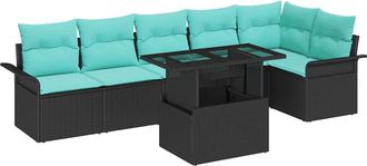 vidaXL Conjunto De Sof&aacute; De Jard&iacute;n 7 Uds. Negro Vidaxl
