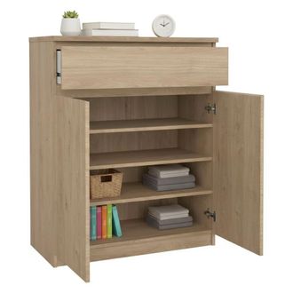 Dmora Dmora - Aparador Genziana, Buf&eacute; De Sal&oacute;n, Aparador De Sal&oacute;n, Despensa De Cocina, 80x40 H100 Cm, Roble