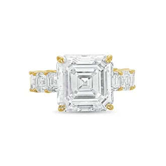 Diana M. Jewels 18kt Yellow gold Lab grown 10ct Asscher Cut Diamond Ring with Asscher Eternity Band