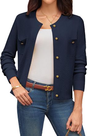 Grace Karin Women Cardigans Casual Elegant Long Sleeve Buttons Knit Cardigan with Pocket for Office Business CL309-05/Navy Blue L