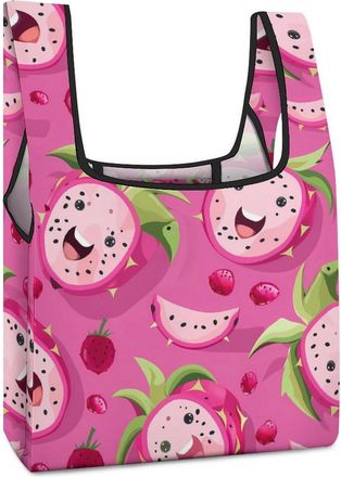 Generic Print Pitaya Fruit Shopping Bag Reusable Grocery Tote Bag Foldable Handbag for Travel Picnic