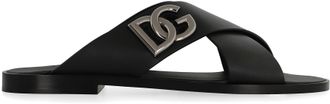 Dolce & Gabbana Mens Black Calfskin Sandals Flip Flops & Slides