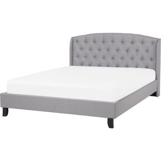 Beliani Modern Linen Panel eu King Size Bed 5ft3 Tufted Headboard Grey Bordeaux