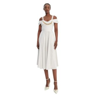 Elisabetta Franchi Stretch Katoenen Jurk - Dames - Feestkleedjes - Wit - L - Katoen - Kleedjes