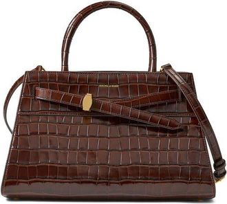Veronica Beard Dash Croc Embossed Leather Top Handle Bag in Chestnut at Nordstrom