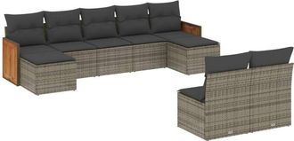 vidaXL Set De Muebles De Jard&iacute;n 9 Pzas Y Cojines Rat&aacute;n Sint&eacute;tico Gris Vidaxl