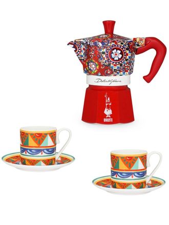 Dolce & Gabbana x Bialetti Moka Express coffee maker and espresso cups (set of two) - unisex - Nylon/Aluminium/Porcelain - OS - Red