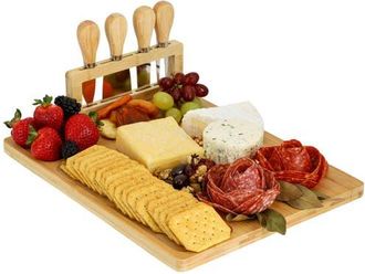 MegaChef Wood Charcuterie and Cheese Board with Knife Stand Attachment and 4 Piece Knife Set in Bamboo at Nordstrom