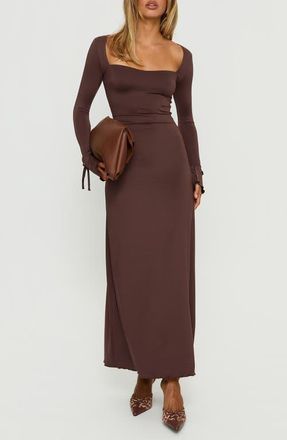 Princess Polly Dalzine Long Sleeve Maxi Dress in Chocolate at Nordstrom, Size 0