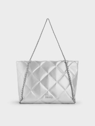 Charles & Keith Apfra Metallic Quilted Chain-Embellished Tote Bag