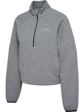 Hummel Sweater HUMMEL HMLTECH FLEECE WOMEN BOXY HALF ZIP, Damen, Gr. XL, grau (grau melange), Obermaterial: 74% Baumwolle, 20% Polyester, 6% Elasthan, Sweats