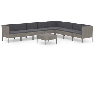 vidaXL 9 Pcs Garden Lounge Set Con Coj&iacute;n Mimbre Pe Gray