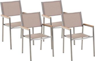 Beliani Set of 4 Garden Chairs GROSSETO Stainless Steel Beige