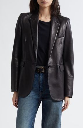 Nili Lotan Belmonde One-Button Lambskin Leather Blazer in Black at Nordstrom, Size 0