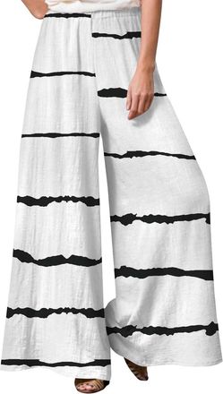 Generic Womens High Waist Striped Wide Leg Trousers, Summer Printed Palazzo Pants White
