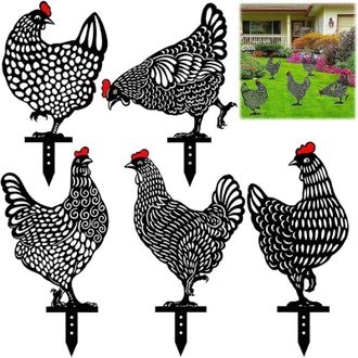 OEM Conjunto De 5 Figuras Realistas De Gallinas Para Jard&iacute;n, Adornos De Pared Para Tu Jard&iacute;n, Figuras Huecas De Gallinas De Acr&iacute;lico Negro, Decoraci&oacute;n Par
