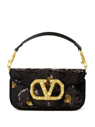 Valentino Garavani small Loc&ograve; sequinned shoulder bag - women - Viscose/Polyester - One Size - Black