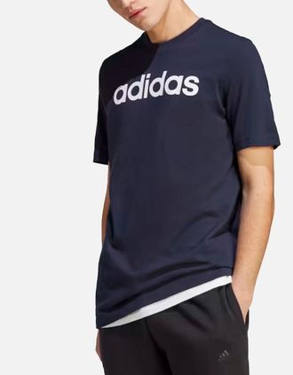 adidas Mens Adidas Essentials Mens T Shirts Crew Neck Single Jersey Linear Embroidered Logo - Navy - Size: 40