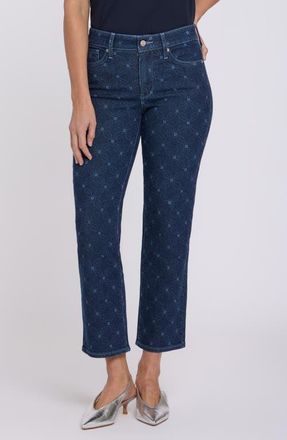 NYDJ Marilyn Ankle Straight Leg Jeans in Geo Flower Print at Nordstrom, Size 12P
