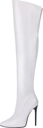 Generic Womens Stiletto High Heel Over The Knee Boots Pointed Toe Thigh High Boots Faux Suede Party Prom Shoes with Side Zipper,White,6.5 UK