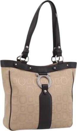 Ferragamo Pre-owned Canvas Tote Bag - Dames - Vintage Shopper - Beige - ONE Size - Leer - Vintage