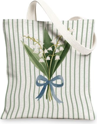 Generic Floral Canvas Tote Bag, Vintage Reusable Shopping Bags, Lightweight Green Shoulder Strap Book Bags 13x15 Inch