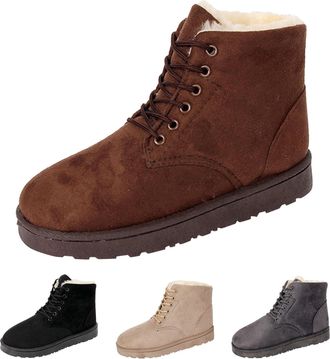 Generic Faux Fur Lined Ankle Boots for Women Winter Thickened Warm Cotton Booties Short Lace Up Snow Boots Cozy Outdoor Waterproof Anti-Slip Booties for Cold 