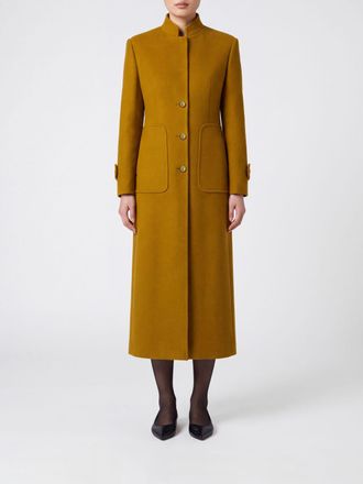 Pinko Single-Breasted Long Wool and Cashmere Blend Coat with High Neck