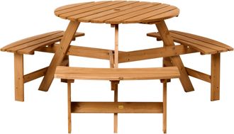 Beliani Mesa De Comedor Exterior Para P&iacute;cnic Estilo R&uacute;stico Moderno De Madera De Abeto Con Bancos Marr&oacute;n Claro Calascibetta