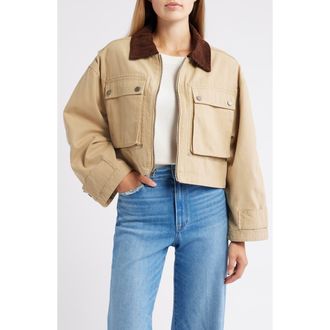 Lucky Brand Waxed Cotton Boxy Cargo Jacket in Dark Khaki at Nordstrom Rack, Size X-Large