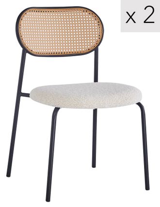 Nordlys Set of 2 Industrial Metal Cane Rattan Dining Chairs in White