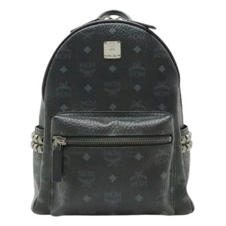 MCM Pre-owned Backpacks, female, Black, Size: ONE SIZE Pre-owned Stark Visetos Coated Canvas Leather Backpack