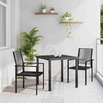 vidaXL Conjunto De Comedor De Jard&iacute;n 3 Pcs Negro Ratana De Pvc Vidaxl