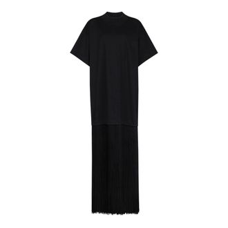 Alaia Fringed Cotton T-Shirt - female - Ala&iuml;a - Maxi Dresses - Black - 2XS - Dresses