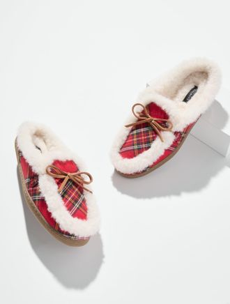 Talbots Marley Flannel Classic Shearling Slippers - Red - 10M Talbots