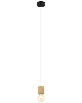 Eglo Eglo Turialdo 1 Light Open Bulb Pendant With Natural Wood & Black Finish