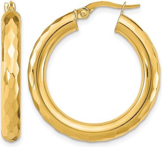 Diamond2Deal 14k Yellow Gold Diamond-cut Hoop Earrings