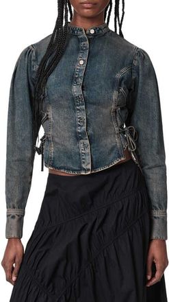 AllSaints Evanna Tie Side Denim Shirt in Tinted Indigo at Nordstrom, Size 10