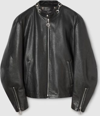 Gucci Leather Jacket With Horsebit, Size XS, Black
