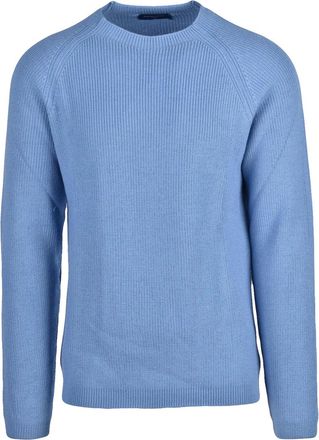 Daniele Fiesoli Ribbed Crewneck Sweater With Raglan Sleeves In Light Blue