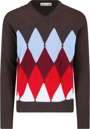 Ballantyne Multicolor Cashmere Argyle V-Neck Sweater