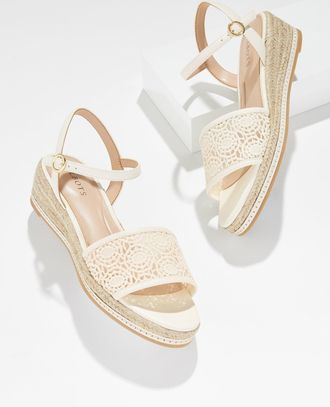 Talbots Pamela Crochet Wedge Sandals - Ivory - 10 1/2 M Talbots