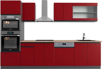 Vicco Mueble De Cocina R-line, Rojo/antracita, 300 Cm Con Armario Alto, Et Roble