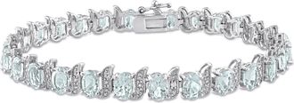 Mimi & Max 11 1/5ct TGW Oval Aquamarine and Diamond Accent S Link Tennis Bracelet in Sterling Silver