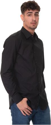 HUGO BOSS Slim Fit Dress Neck Casual Shirt - Heren - Casual Overhemden - Zwart - M - Katoen - Overhemden